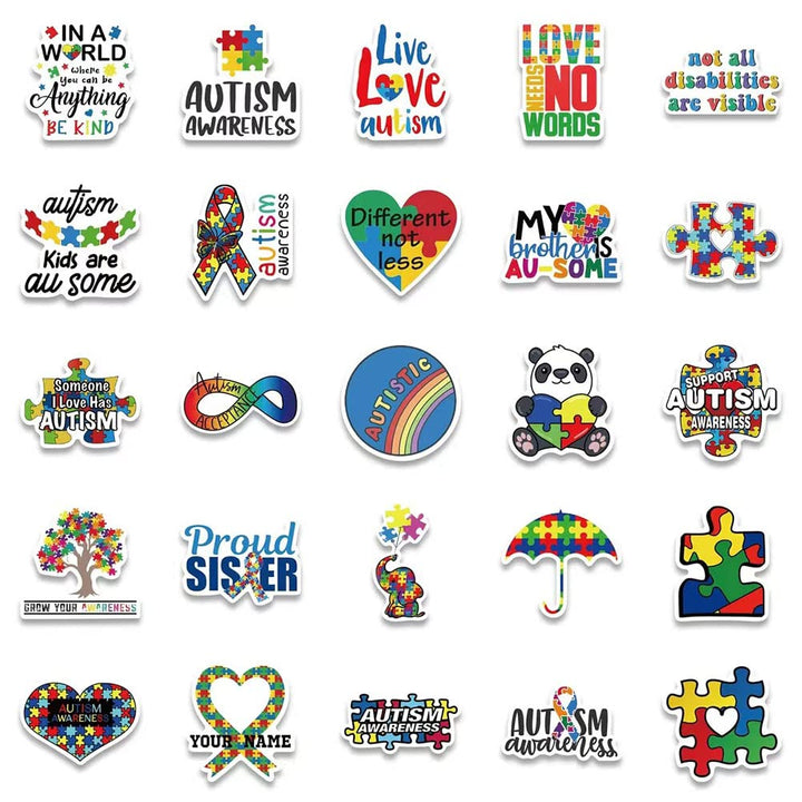 Autism Stickers |50 Pcs Autism Awareness Waterproof Vinyl Decals for Water Bottles Laptop Luggage Cup Computer Mobile Phone Skateboard Guitar Helmet Snowboard Décor