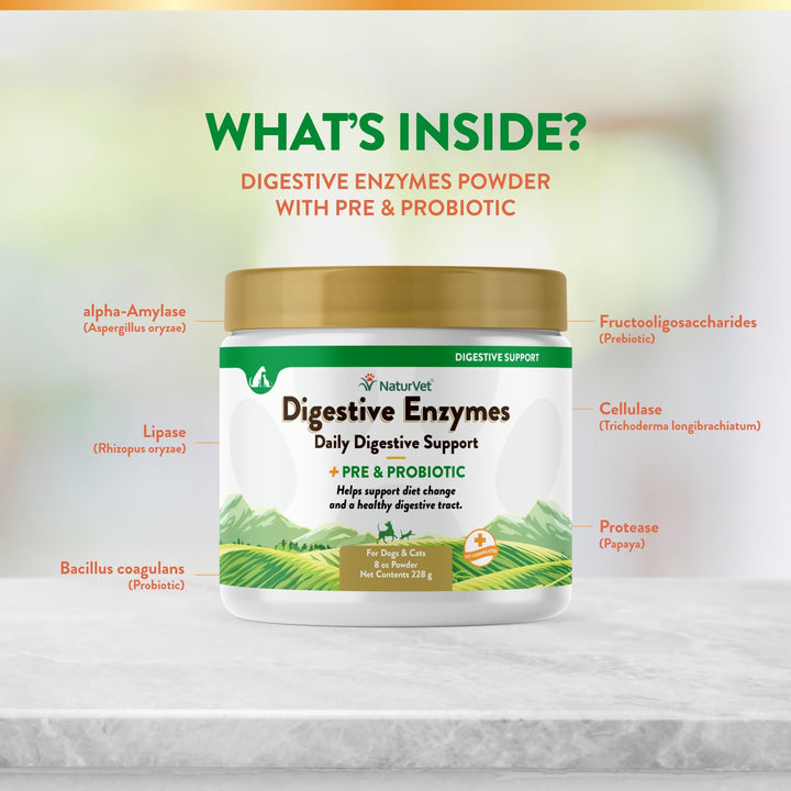 – Digestive Enzymes for Dogs - Plus Probiotics & Prebiotics | Helps Support Diet Change & A Healthy Digestive Tract | for Dogs & Cats | 8 oz Powder
