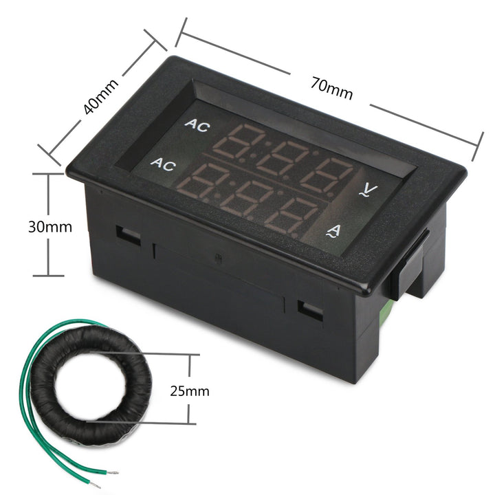 Volt Amp Meter, AC 500V 200A Digital Voltmeter Ammeter Panel, 0.39 Inches LED 2in1 Multimeter, 2-Wire Voltage Amperage Tester Gauge with Current Transformer
