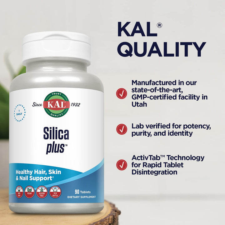 Silica Plus, Silica Gel with Horsetail Extract, Healthy Hair, Skin & Nails Support, Maximum Absorption, Vibrant Hair, Glowing Skin Supplement, Vegan, Gluten Free, 90 Serv, 90 Quick Dissolve Tabs