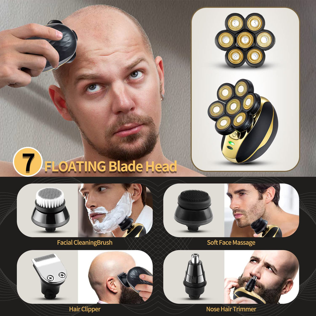 Head Shaver for Bald Men Upgrade 7D Electric Shavers Waterproof Bald Head Close Shaver for Men Rechargeable Rotary Shaver Multifunctional Electric Razors Wet & Dry Bald Shaver