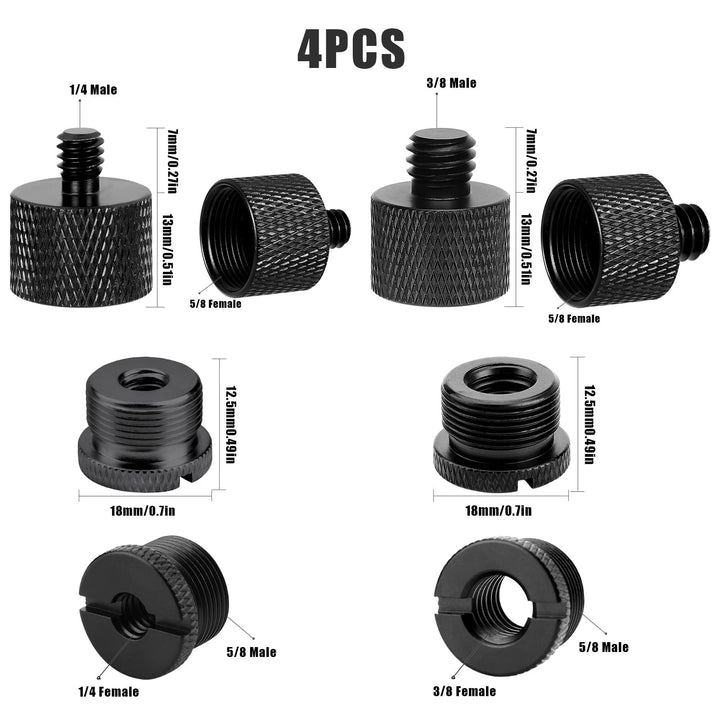 8pcs Micro Thread Adapter, Mic Stand Adapter Thread Adapter, 5/8 Female to 3/8 Male, 3/8 Female to 5/8 Male, 5/8 Female to 1/4 Male and 1/4 Female to 5/8 Male (Black)