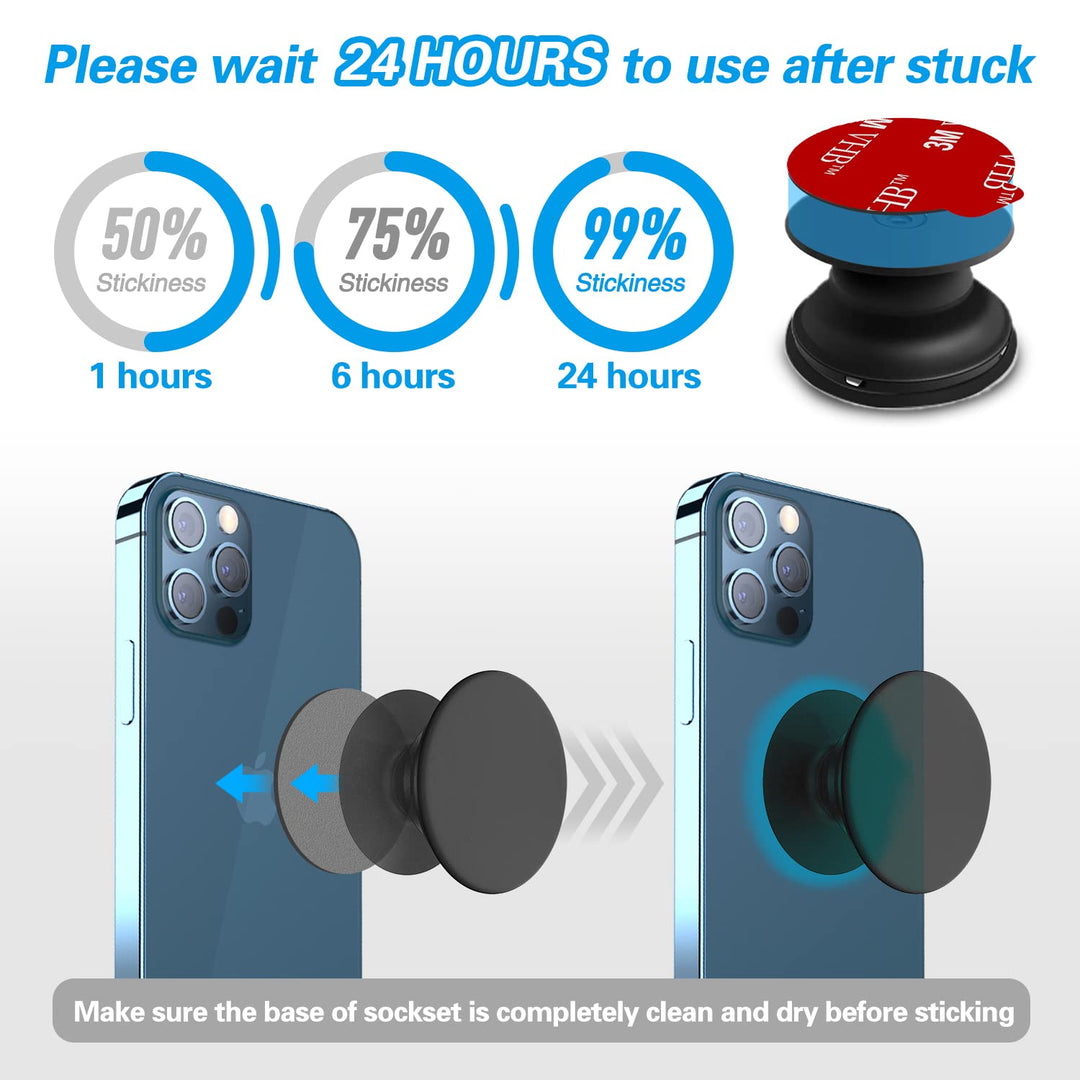 Extra 3M Tape Super Sticky Adhesive Replacement and Phone Magnet Sticker Disc for Reusing Grip Stand Socket Base, Circle Double Sided Car Mount Holder Strong Glue Pads Round Magic Metal Plate