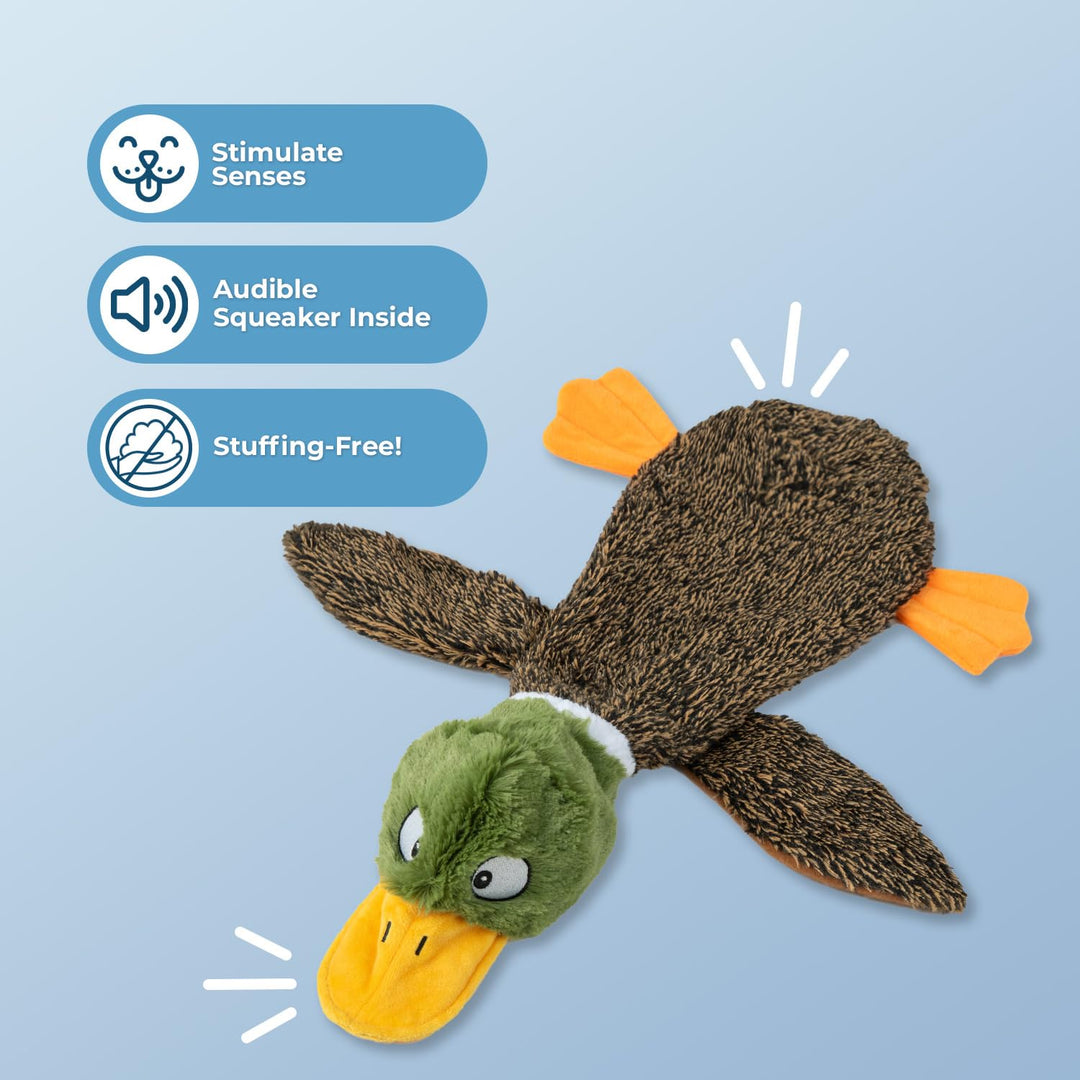 2-in-1 Stuffless Squeaky Dog Toys with Soft, Durable Fabric for Small, Medium, and Large Pets, No Stuffing for Indoor Play, Holds a Plastic Bottle - 1Wild Duck, Medium