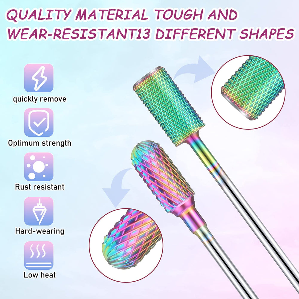 13 Pieces Nail Drill Bits Set Nail Cuticle Drill Bit Polish Removing Drill Bit Tungsten Carbide Ceramic Nail File Bits Acrylic Nail Gel File Bits for Manicure Pedicure Tools Accessories 3/32 Inch
