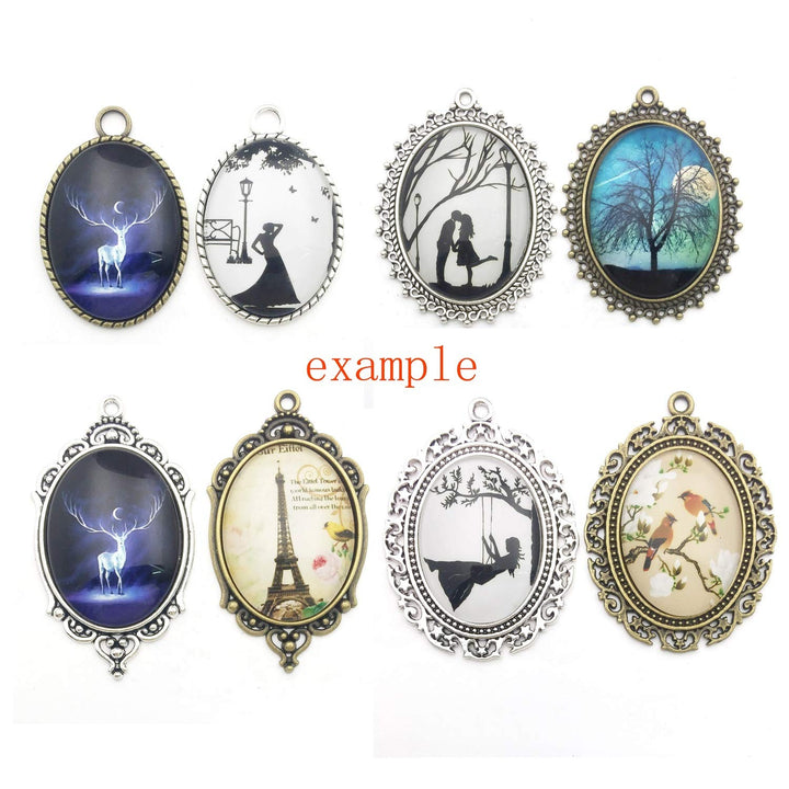 10 Pendant Trays, 30x40mm, Blank Oval Cabochons Base Setting Bezel Frame Metal Cameo for Photo Pendant Jewelry Making (Antique Bronze-HM277)
