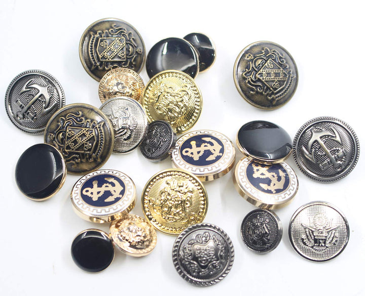14 Piece Metal Blazer Button Set - for Blazer, Suits, Sport Coat, Uniform, Jacket (Gold)15mm 20mm
