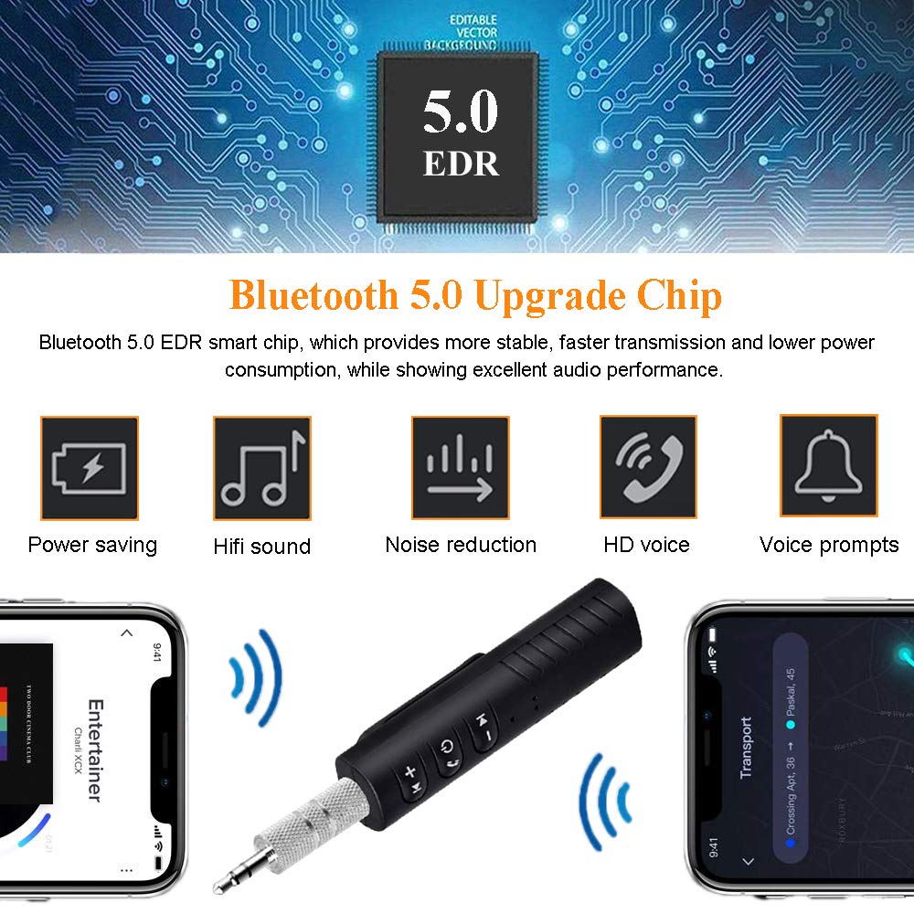 Bluetooth V5.0 Output Audio Receiver, Mini Wireless 3.5mm Jack Aux Adapter Portable for Headphones, Speakers, Car/Home Stereo System(Black)