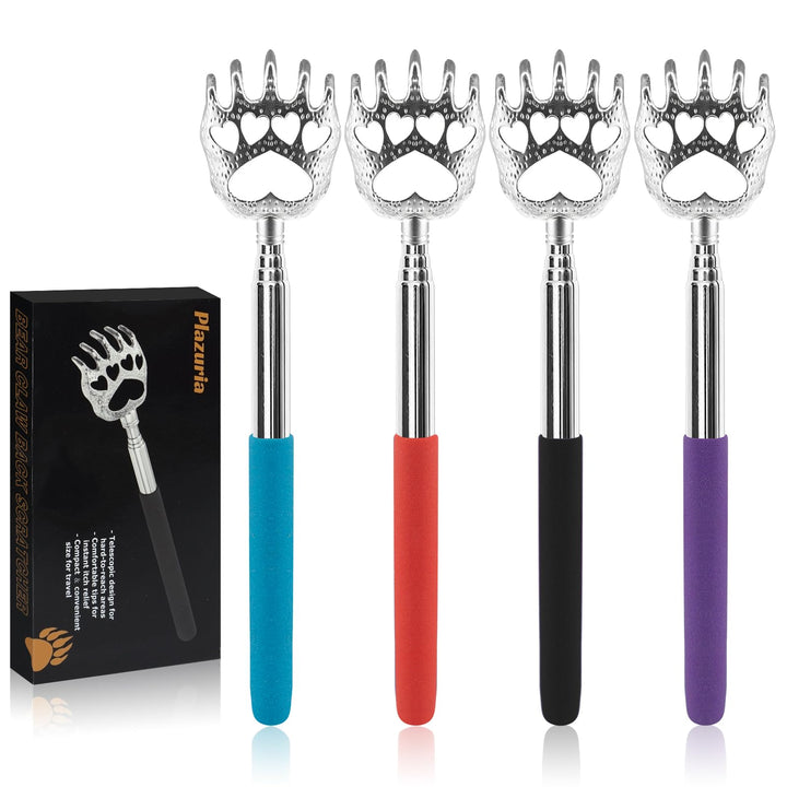 (4-Pack) Portable Extendable Telescopic Bear Claws Metal Back Scratchers/Hand Massager/Backslap with Rubber Handles