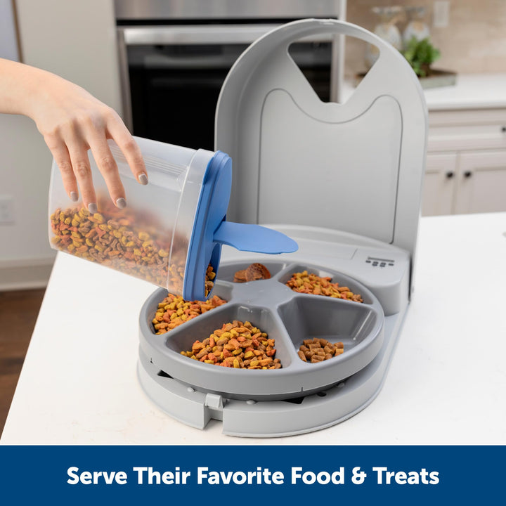 Automatic Dog Feeder, 5 Meals, 40 oz Capacity, Plastic, for Dry Food, Multiple Pets