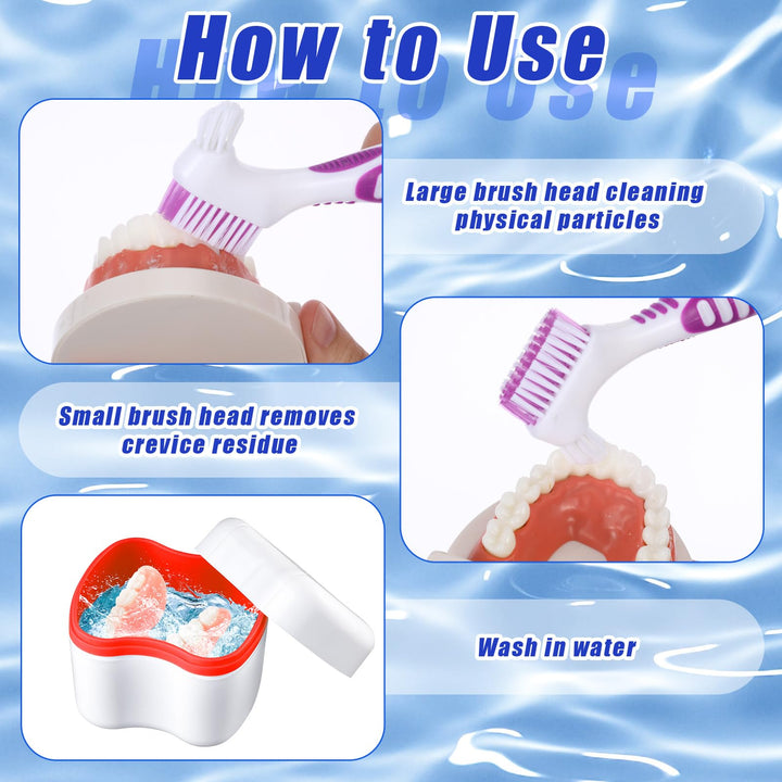 2 Denture Bath Cases with 2 Denture Cleaner Brushes Denture Cups Denture Boxes Bath Dentures Container with Basket Denture Holder Denture Brush Retainer Case for Travel Retainer Cleaning