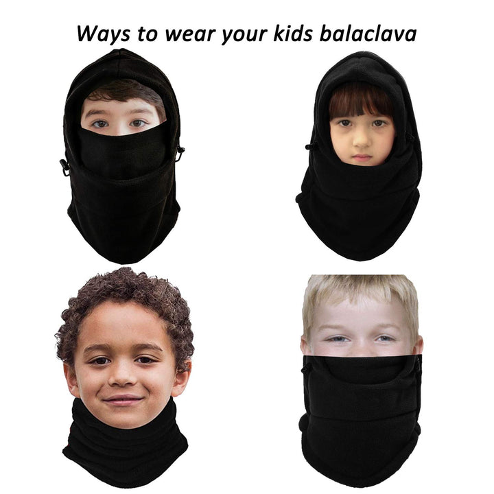 Kids Winter Hats Balaclava Ski Mask Windproof Warm Adjustable with Fleece Lining Hat for Boys Girls Army Green
