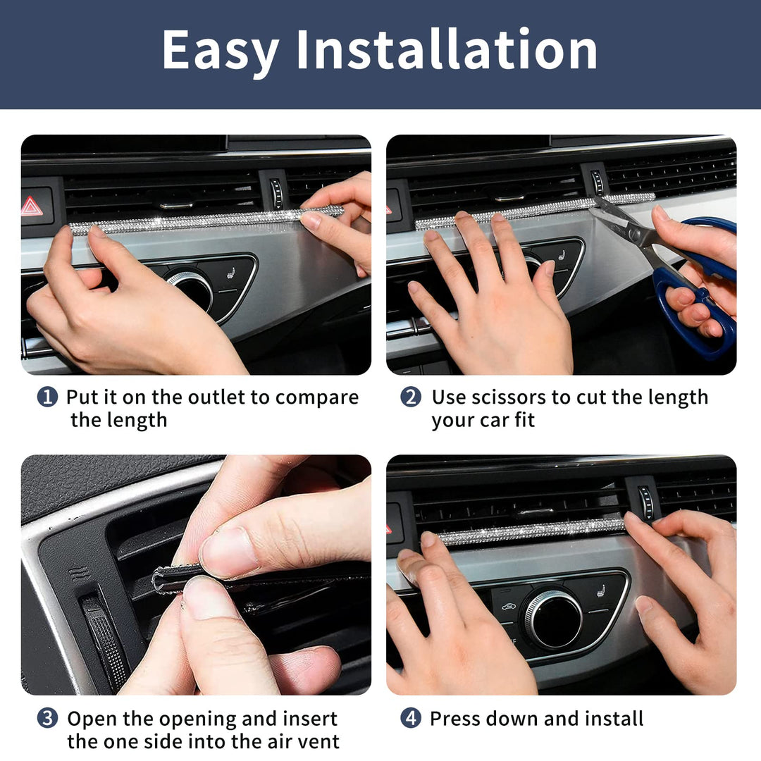 Bling Car Vent Outlet Trim,Bling Car Accessories for Women and Girls,10Pcs Rhinestone Car Air Conditioner Vent Decoration Strip(White)
