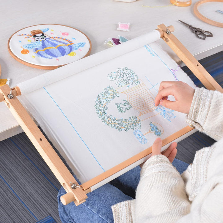 Cross Stitch Scroll Frame, Beech Wood Embroidery Tapestry Frame Holder, Needlepoint Quilting Frame Stretcher Bars for Embroidery Sewing Projects 18.1'' x 11.2''