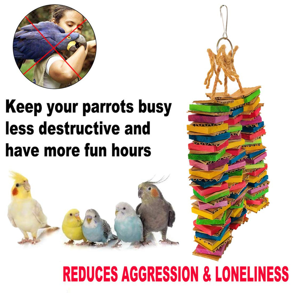 Parrot Toys for Medium Birds, Cardboard Bird Toys African Grey Parrot Toys, Natural Wooden Bird Cage Chewing Toy with Clip for Small Medium Parrots and Birds Cockatiel Conure