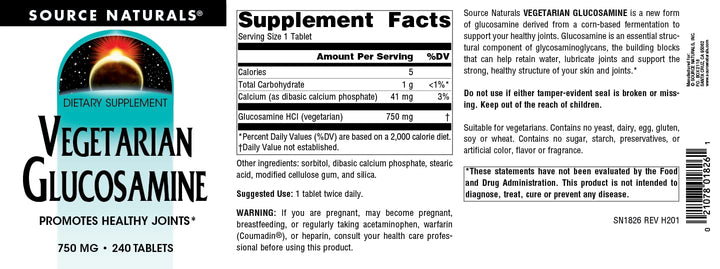 Vegetarian Glucosamine, Promotes Healthy Joints* 750 mg Tablet - 240 Count