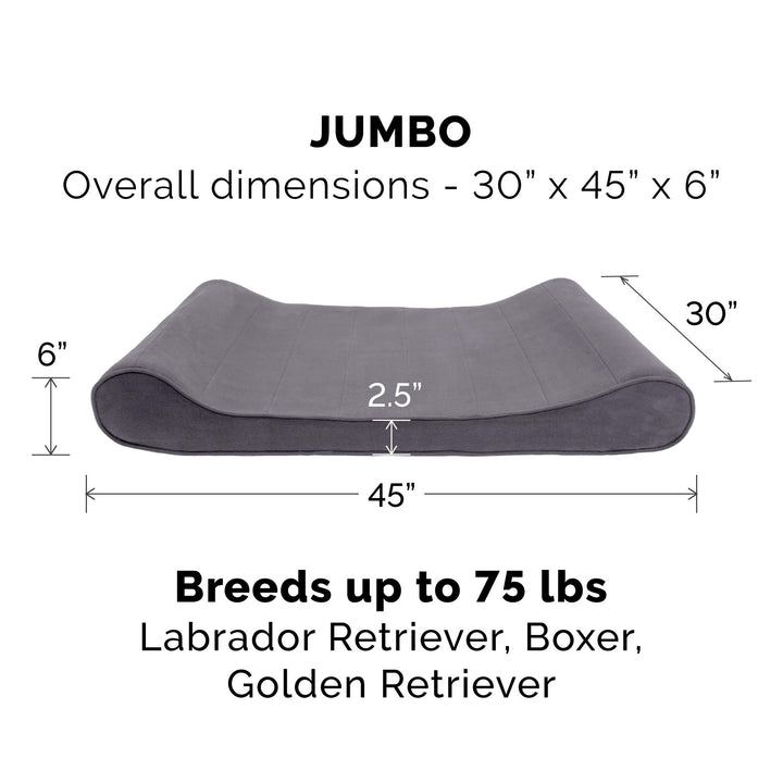 Orthopedic Dog Bed for Large Dogs w/ Removable Washable Cover, For Dogs Up to 75 lbs - Microvelvet Luxe Lounger Contour Mattress - Gray, Jumbo/XL