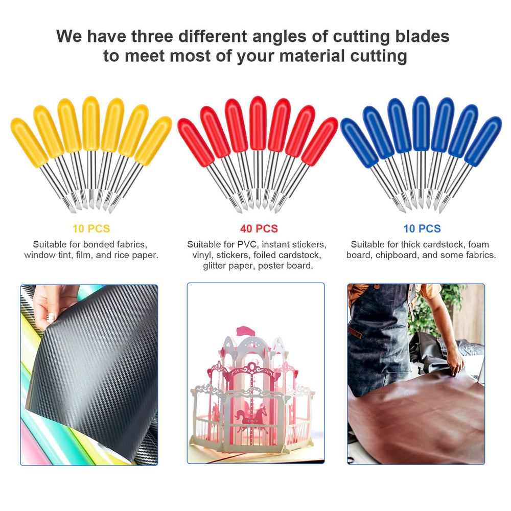 50PCS Fine Point Blades are Compatible for Explore Air2/Air 3 /Maker/Maker 3 Cricut Machines,30° 45° 60° Vinyl Fabric Cutting Replacement Blades (3 Color, 50PCS)