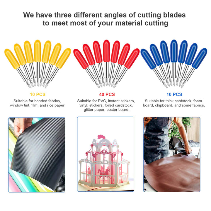 50PCS Fine Point Blades are Compatible for Explore Air2/Air 3 /Maker/Maker 3 Cricut Machines,30° 45° 60° Vinyl Fabric Cutting Replacement Blades (3 Color, 50PCS)