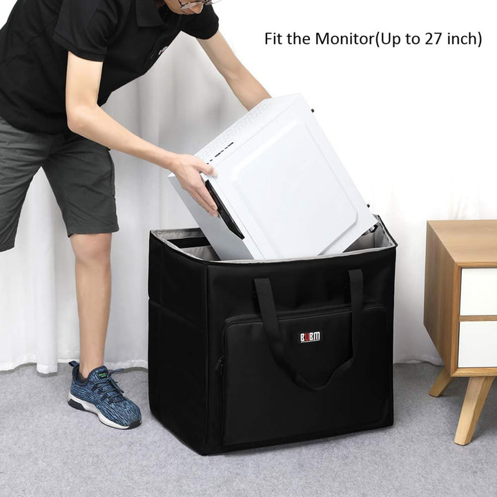 Desktop Computer Carrying Case, Padded Nylon Carry Tote Bag for Transporting Computer Tower PC Chassis,Monitor(Up to 27 inch),Keyboard,Cable and Mouse