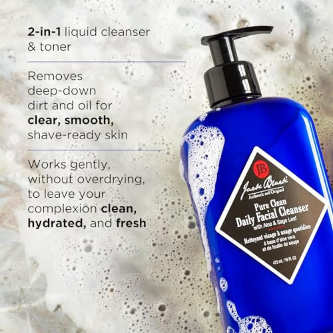 - Pure Clean Daily Facial Cleanser, 16 fl oz – 2-in-1 Facial Cleanser and Toner, Removes Dirt and Oil, PureScience Formula, Certified Organic Ingredients, Aloe and Sage Leaf