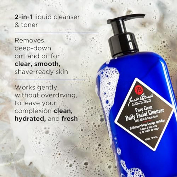 - Pure Clean Daily Facial Cleanser, 16 fl oz – 2-in-1 Facial Cleanser and Toner, Removes Dirt and Oil, PureScience Formula, Certified Organic Ingredients, Aloe and Sage Leaf