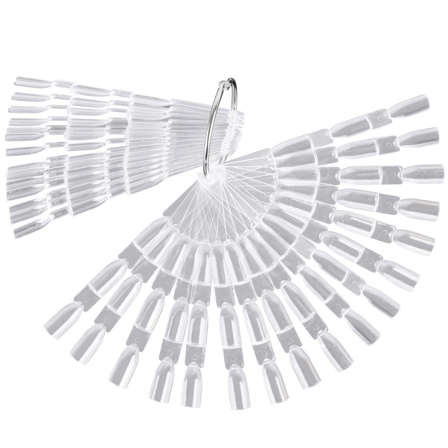 2 Set 300 Tips Clear Nail Art Tip Sticks Fan Shaped Nail Wheel Display Practice Sticks Tool with Metal Split Ring