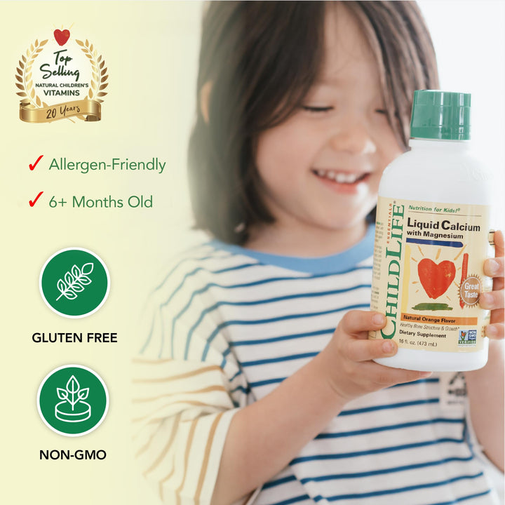 ChildLife Essentials Liquid Calcium Supplement for Kids - Baby Calcium with Magnesium, Zinc, and Vitamin D3 - Orange Flavor, 16 fl oz (4 Pack)