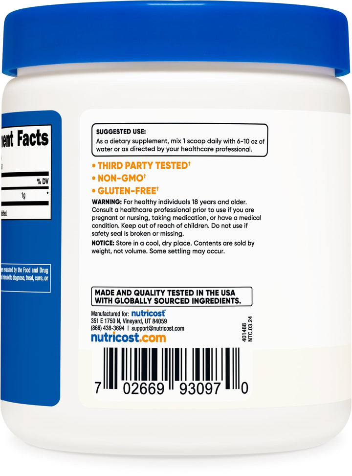 Acetyl L-Carnitine (ALCAR) 250 Grams Powder - 1G Per Serving - 250 Servings