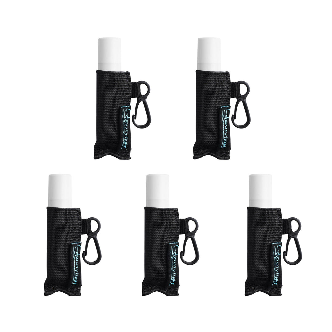 Pack of 5 Clip-on Sleeve Chapstick Pouch Keychain Lipstick Holder Elastic Lip Balm Holster Travel Accessories (Black)