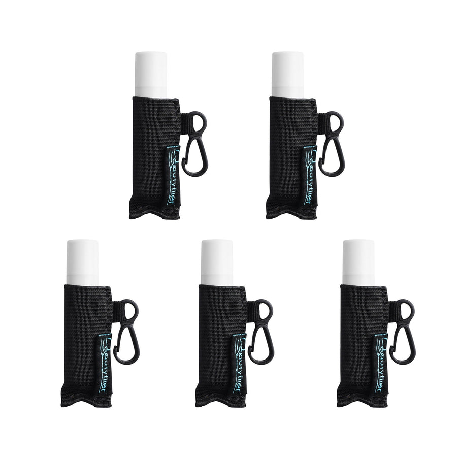 Pack of 5 Clip-on Sleeve Chapstick Pouch Keychain Lipstick Holder Elastic Lip Balm Holster Travel Accessories (Black)