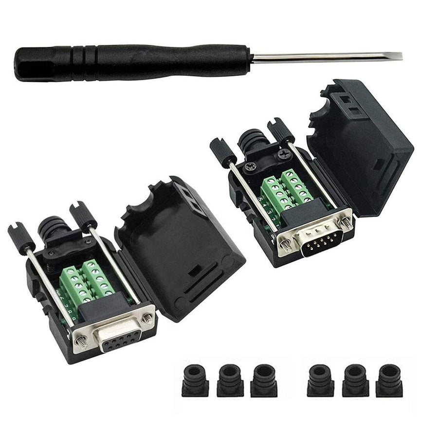 DB9 Breakout Connector DB9 RS232 D-SUB Female and Male Adapter 9-pin Port Adapter to Terminal Connector Signal Module with case(Female Connector,Male Connector DB9 5+5 with case)