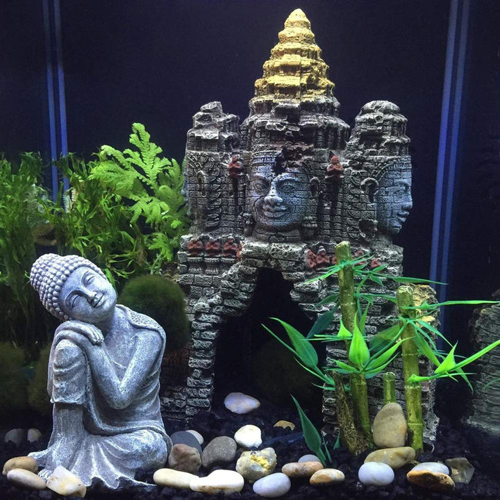 Aquarium Large Buddha Statue Decorations - Aquarium Buddha Ornament with Hole for Betta Fish to Swim Through