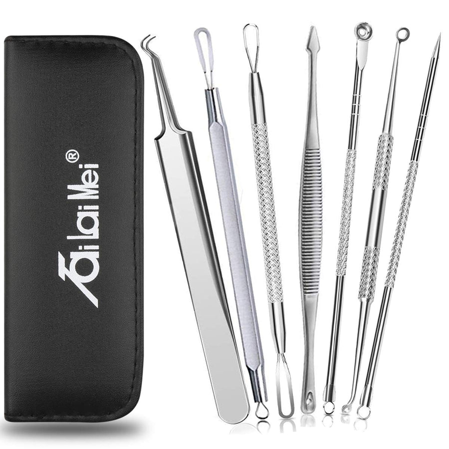 7-Piece Blackhead Remover Kit - Comedone Extractor Tool set for Facial Acne and Treatment for Blemish, Whitehead Popping, Zit Removing for Risk Free Nose Face Skin with Metal Case