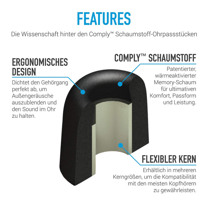 Comply Foam 400 Series Replacement Ear Tips for Bose Quiet Comfort 20, Sennheiser IE 300, Campfire Audio, 7Hertz,NuraLoop & More ,Ultimate Comfort,Unshakeable Fit,NO TechDefender,Medium, 3 Pairs,Black