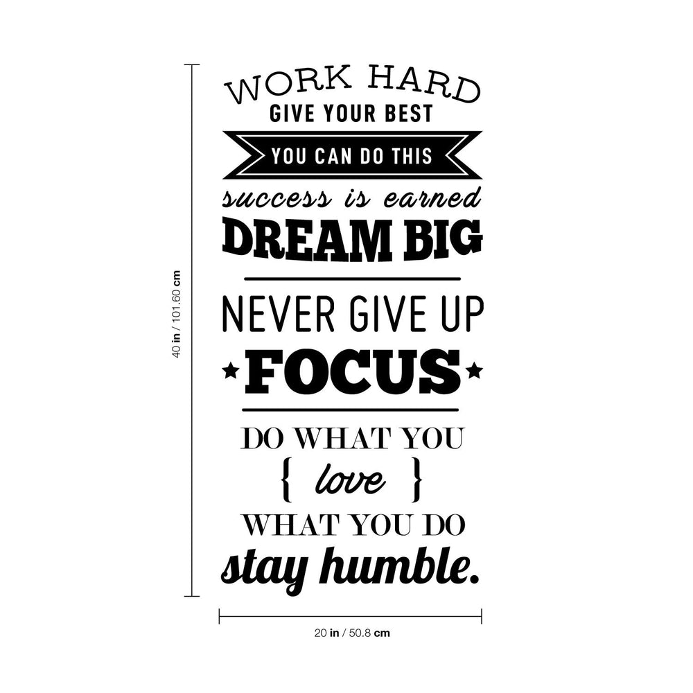 Vinyl Wall Art Decal - Work Hard Give Your Best You Can Do This - 40 x 20 - Motivational Home Living Room Office Quote - Positive Modern Bedroom Dorm Room Apartment Indoor Outdoor Wall Decor (Black)