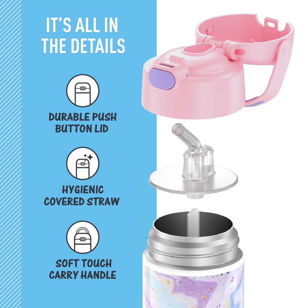 FUNTAINER Water Bottle with Straw - 12 Ounce, Dreamy - Kids Stainless Steel Vacuum Insulated Water Bottle with Lid