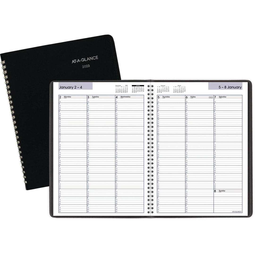 2023 Weekly Planner, DayMinder, Quarter-Hourly Appointment Book, 8 x 11, Large, Black (G52000)