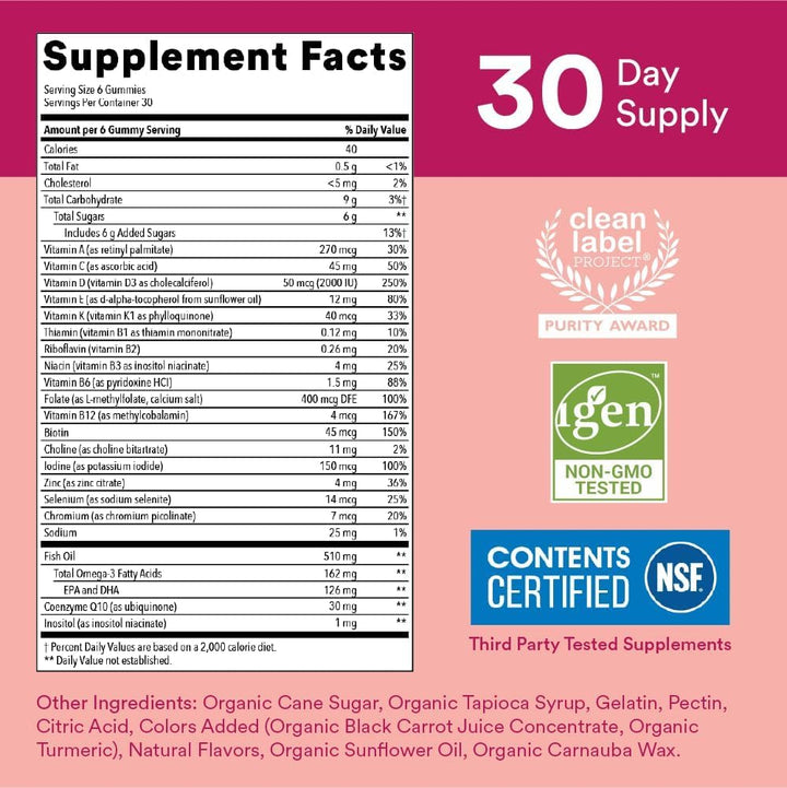 Women's Complete Gummy Vitamins: Multivitamin, CoQ10 & Omega 3 Fish Oil (DHA/EPA Fatty Acids), 180 Count - (2-Pack) Total 360 Count