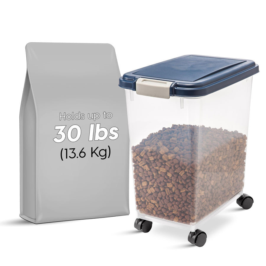 USA Airtight Dog Food Storage Container, Up to 30 lbs, Attachable Wheels, for Dog Cat Bird and other Pet Food Storage Bin, Keep Fresh, Easy Mobility, BPA Free, Navy