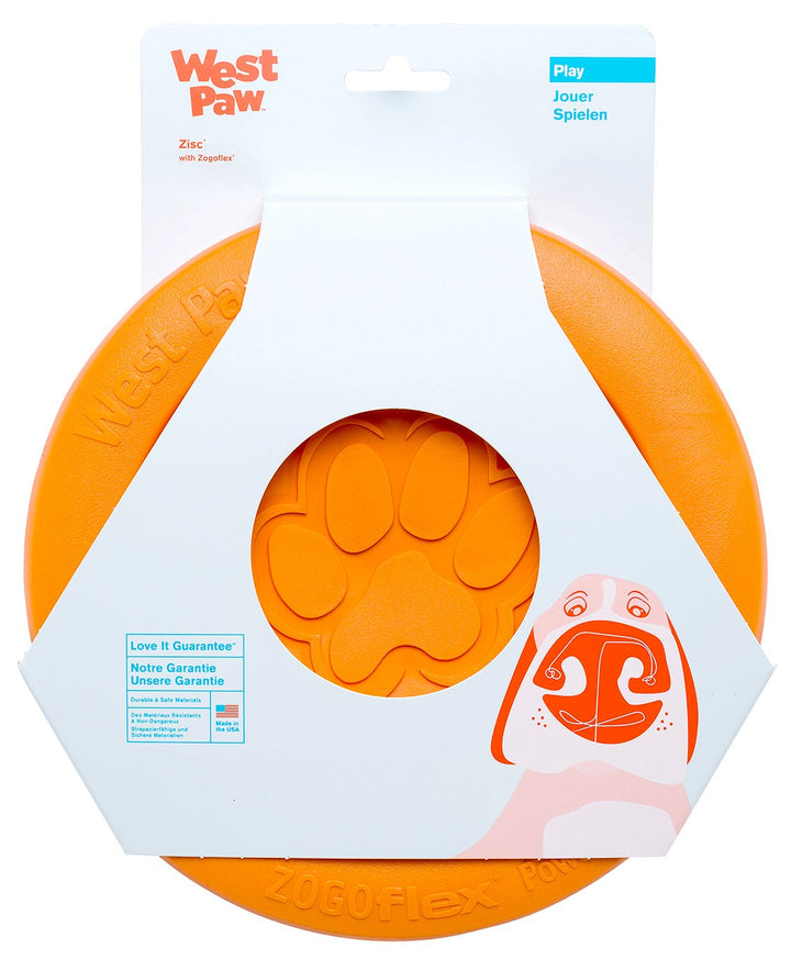 West Paw Zogoflex Zisc Dog Flying Disc, High Flying Aerodynamic Disc for Dogs Puppy – Lightweight, Floatable Disc for Fetch, Tug of War, Catch, Play – Doubles as Food/Water Bowl, Large 8.5, Tangerine