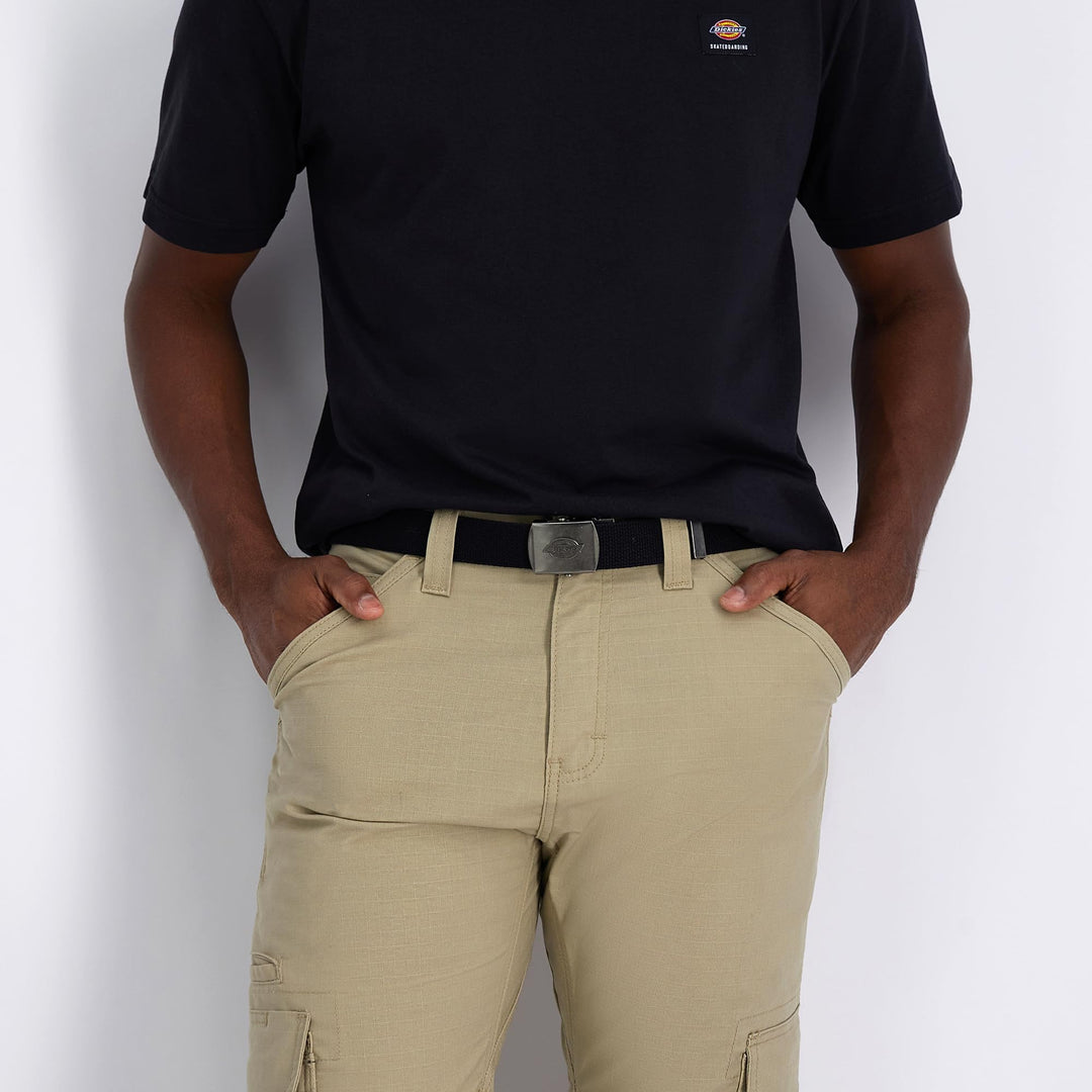 Cotton Web Belt with Military Logo Buckle, Black, One Size-Cut to Fit
