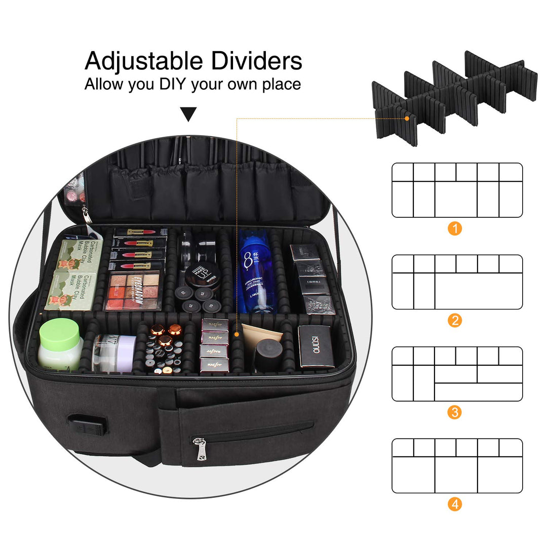 Makeup Backpack, Professional Makeup Case Extra Large Travel Train Case Makeup Bag for Women Cosmetic Organizer, Makeup Brush Storage Holder, Makeup Artist Kit, with Adjustable High Dividers