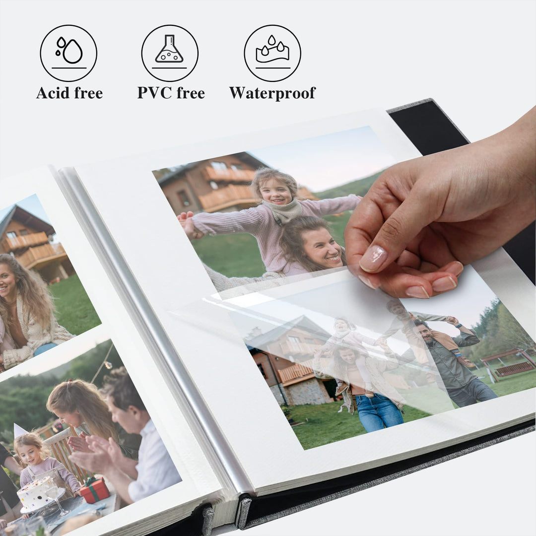 Large Photo Album Self Adhesive for 4x6 8x10 10x12 Pictures Linen Scrapbook Album DIY 60 Blank Pages with A Metallic Pen