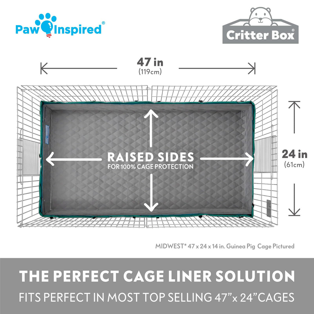Critter Box Washable Cage Liner with Raised Sides, Fleece Bedding with Waterproof Bottom, Edge Protected Pee Pads for Guinea Pigs, Rabbits, Hamsters, Small Animals (Midwest Size)