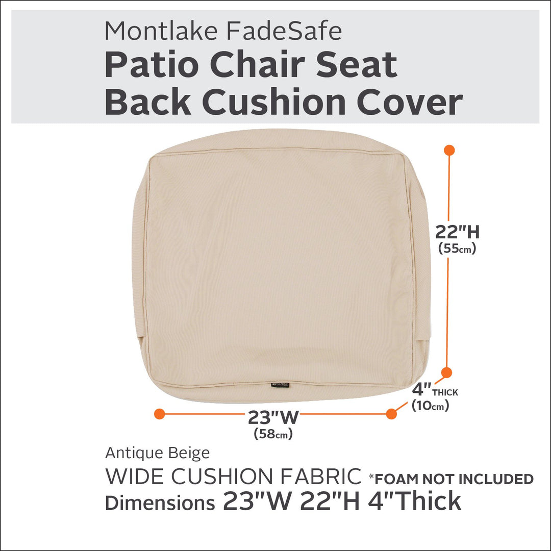 Montlake Water-Resistant 23 x 22 x 4 Inch Outdoor Back Cushion Slip Cover, Patio Furniture Cushion Cover, Antique Beige, Patio Furniture Cushion Covers