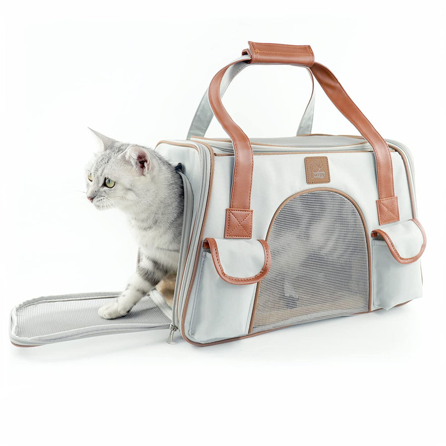 Premium Pet Carrier Airline Approved Soft Sided for Cats and Dogs Portable Cozy Travel Pet Bag, Car Seat Safe Carrier (Medium, Light Grey-1)