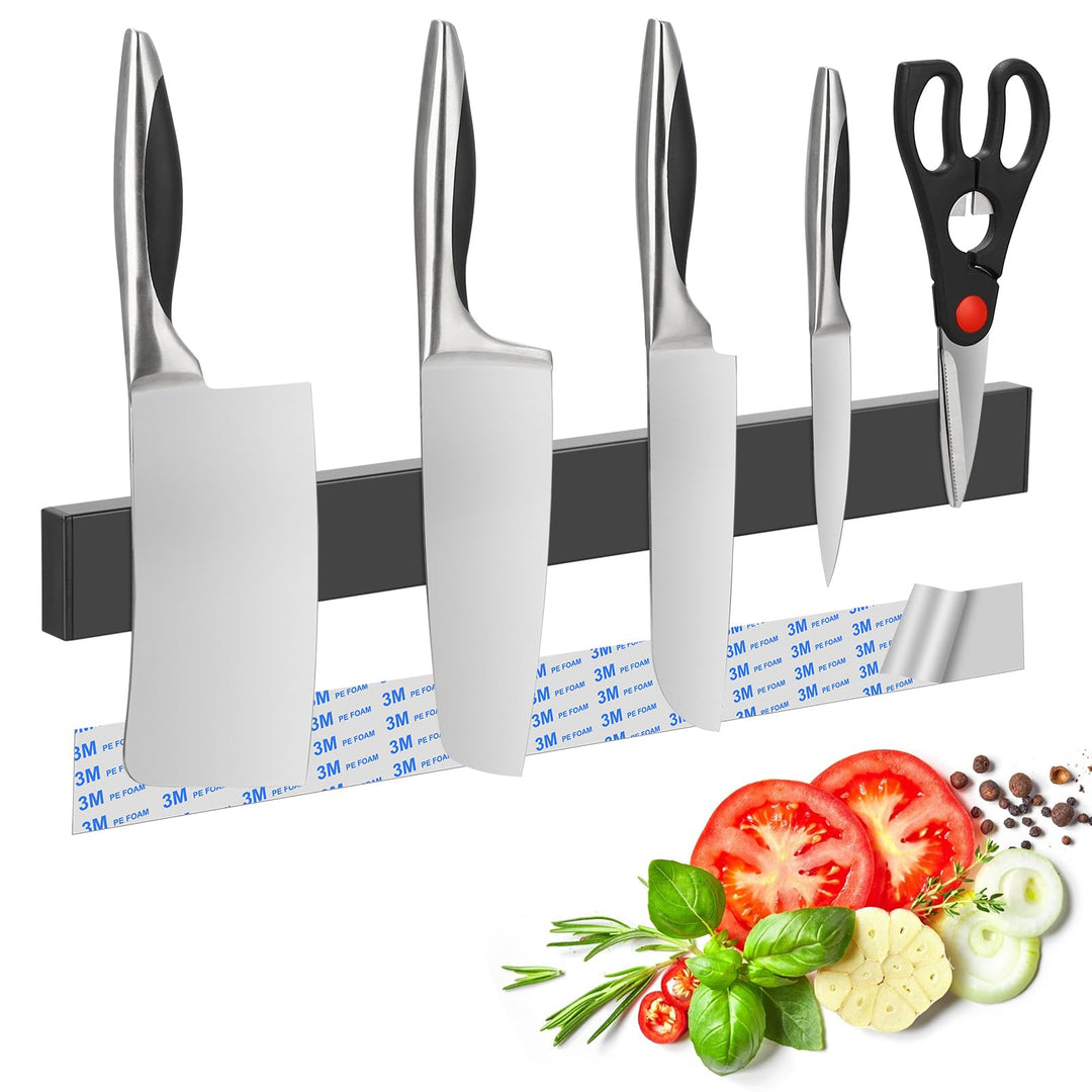 16 Inch Magnetic Knife Strip for Wall Stainless Steel Magnetic Knife Bar Rack Magnet Kitchen Knife Holder Utensil Tools Organizer Self-adhesive and Drilling Dual-use Wall Hanging Knife Protection