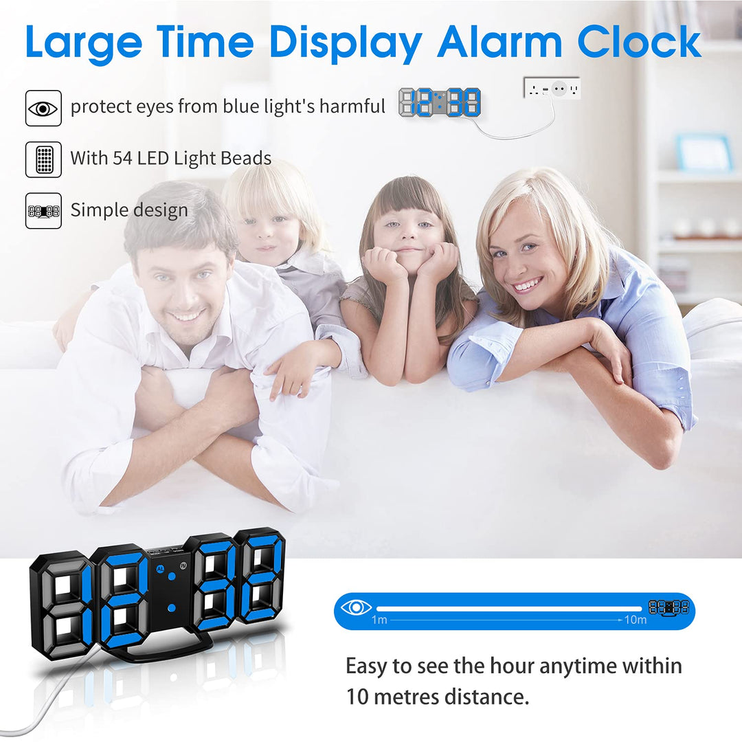 3D LED Wall Clock, 8.4 Digital Wall Clock, LED Clock with 3 Adjustable Brightness Levels for Home Kitchen Office(with Cable but NOT Battery Operated)