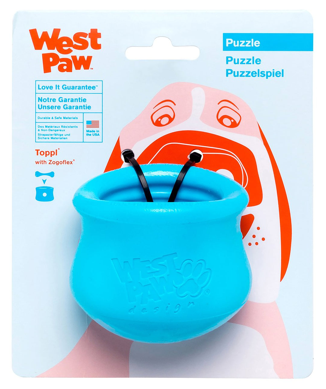Zogoflex Toppl Interactive Treat Dispensing Dog Puzzle Play Toy, 100% Guaranteed Tough, It Floats!, Made in USA, Small, Aqua